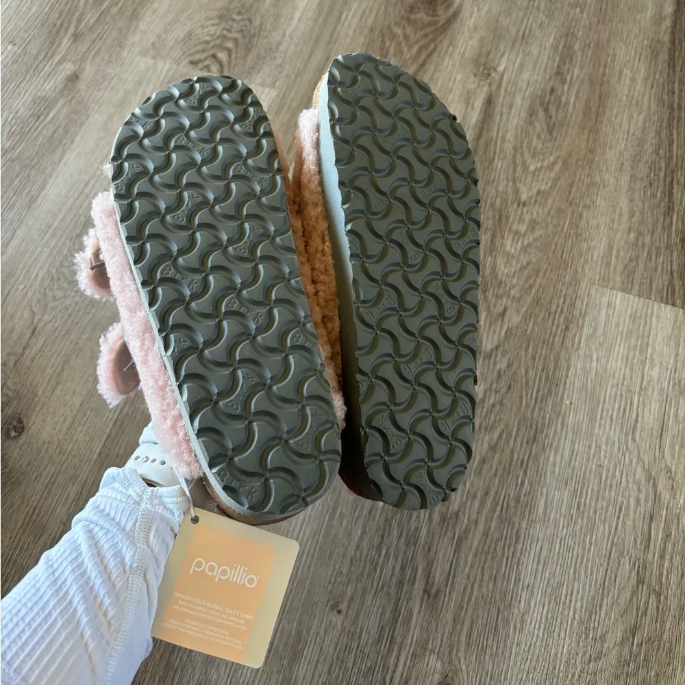 Birkenstock Papillio Women's Teddy Crystal Rose Shearling Slide Sandals Size 39 - Image 9