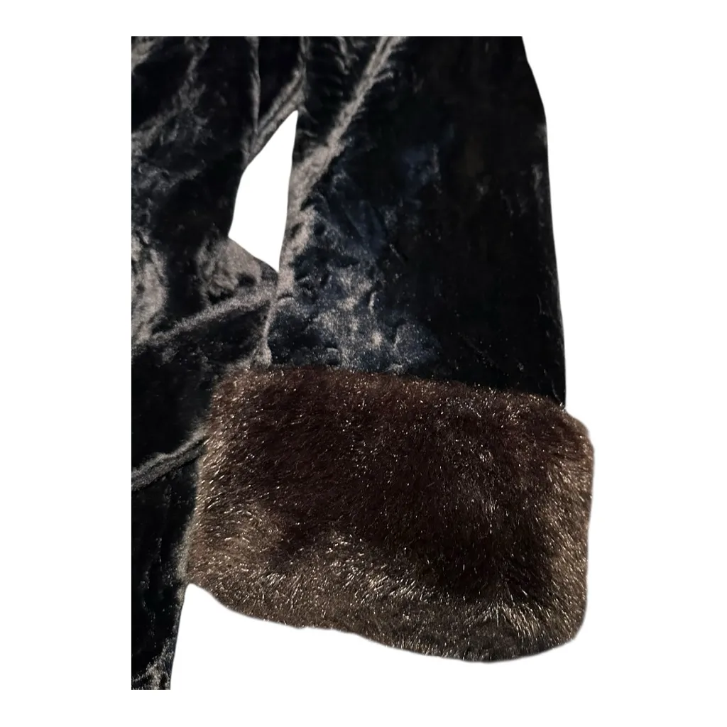 Vintage Betty Rose Black Faux Fur Plush Velvet Coat Belted Double Breasted - Image 11