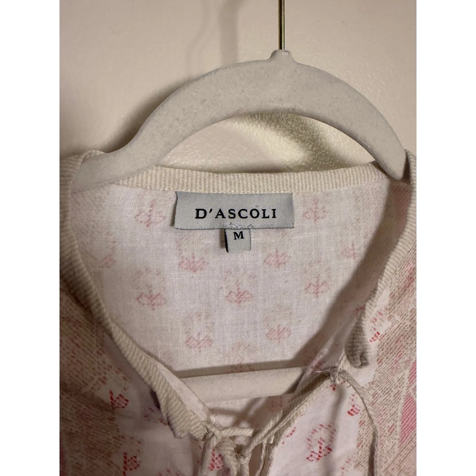 D’ascoli Clarita Long Sleeve Boho Cotton Top Cream Pink Women’s Size M Size M - Image 5
