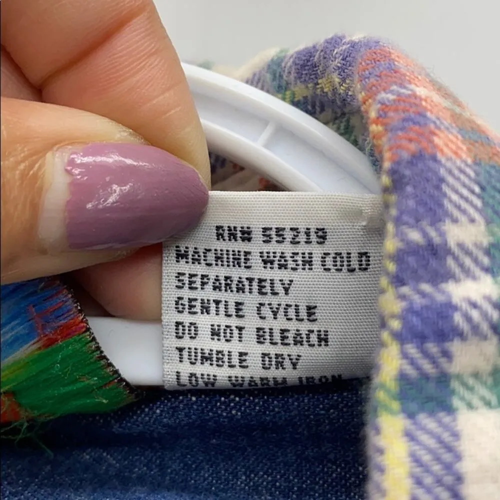 Vintage Mickey Unlimited denim flannel button down 90s sz L plaid novelty Size L - Image 5