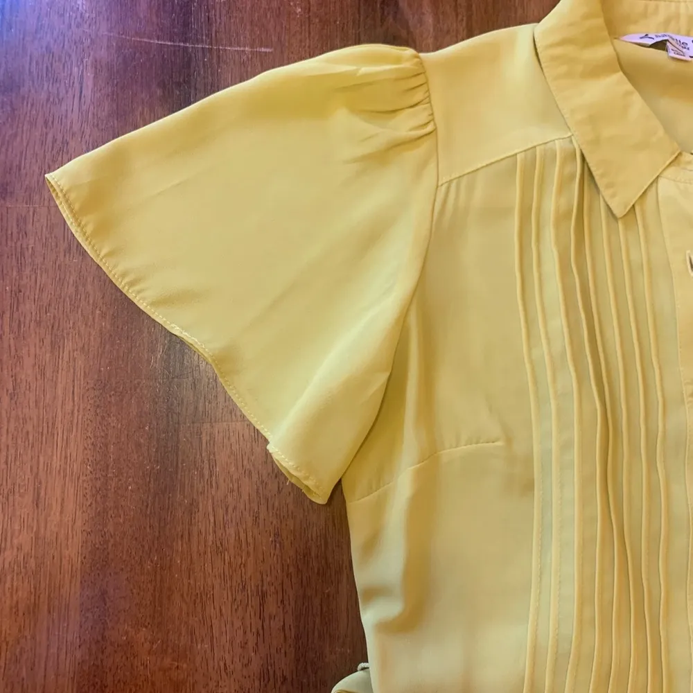 Nanette Lepore Midi Dress Womens Sz 2 Yellow Crepe Pleated Flowy Belted … - Image 7