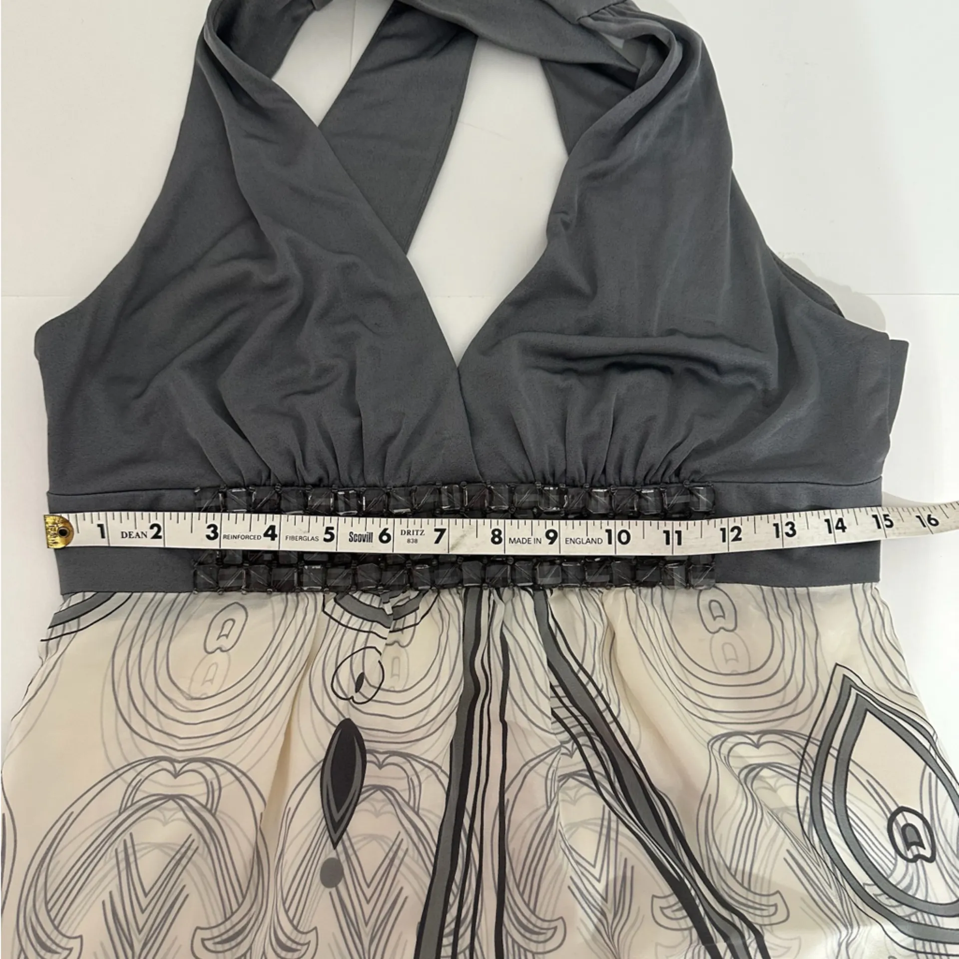 Erato Gray & Ivory Halter Dress Beaded Waist Boho Print (possibly Size 8) - Image 11