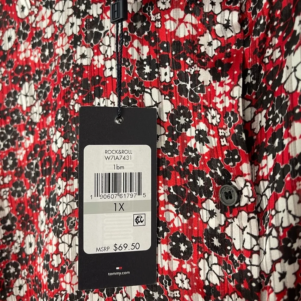 Tommy Hilfiger floral cuff sleeves ruffled collar button up shirt plus size - Image 8