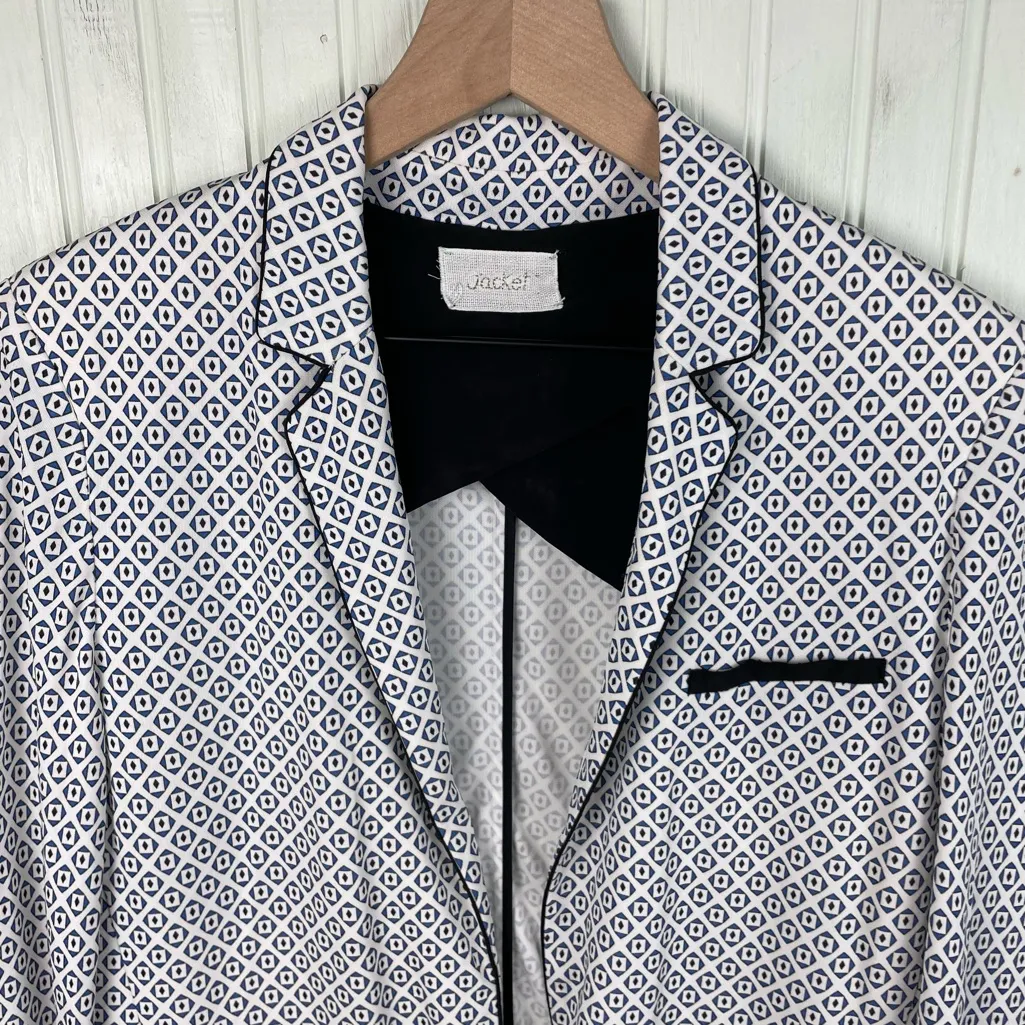 Forte Forte Jacket Viscose Printed Blazer Size III Womens Large White Blue Italy - Image 3