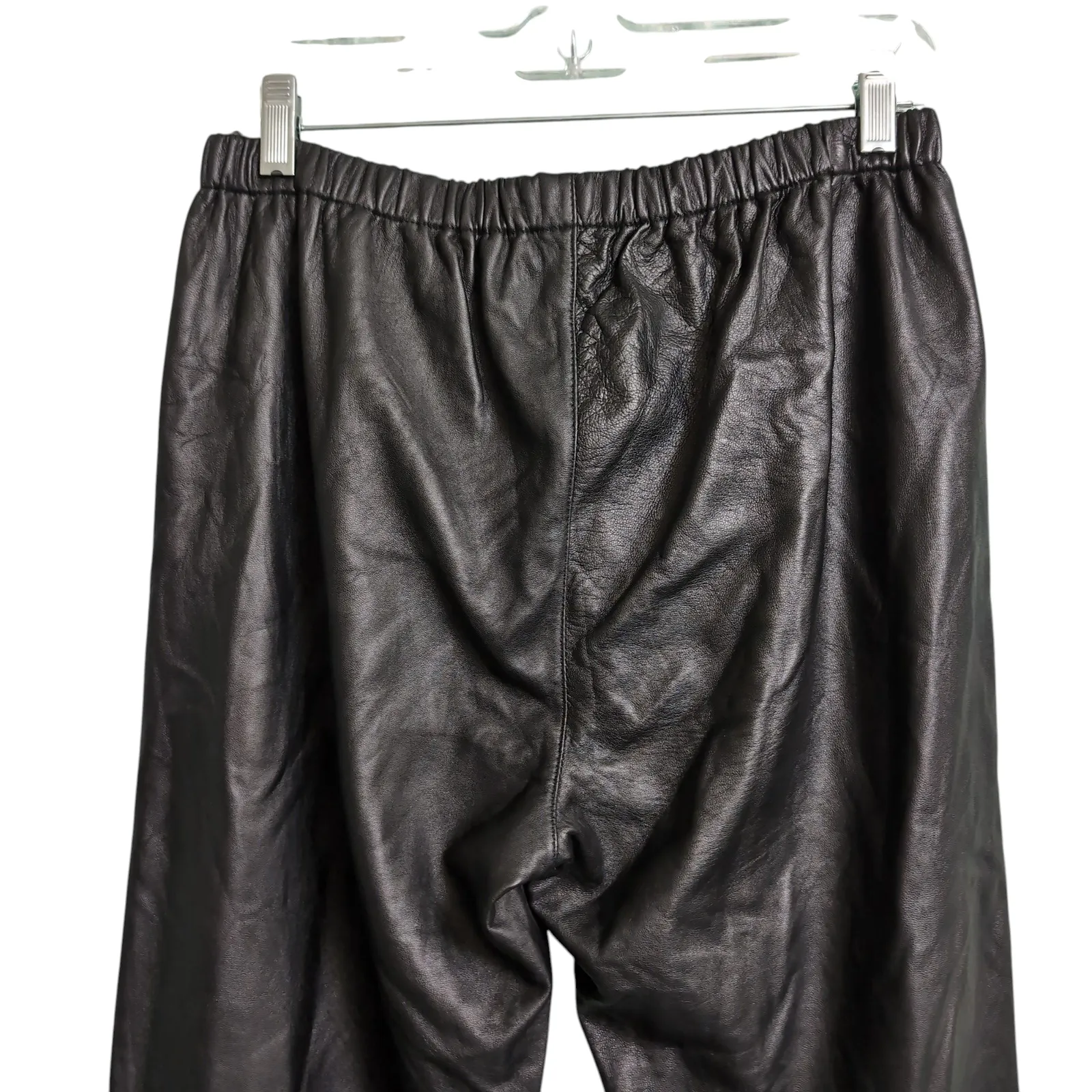 LUXE Neiman Marcus Black Genuine Leather Pull-On Trousers Elastic Waist XL - Image 4