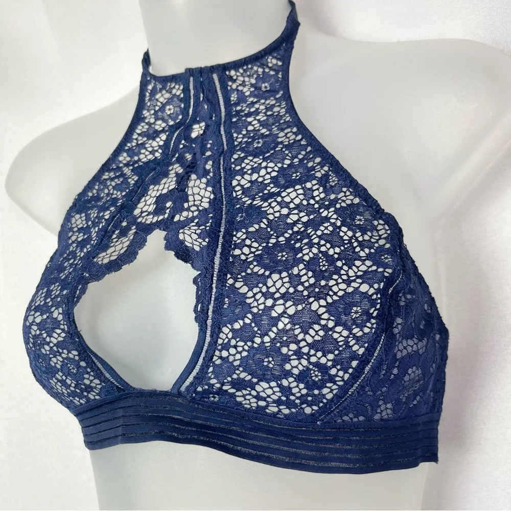 Victoria's Secret Navy Blue Very Sexy Halter Neck Lace Bralette M - Image 3
