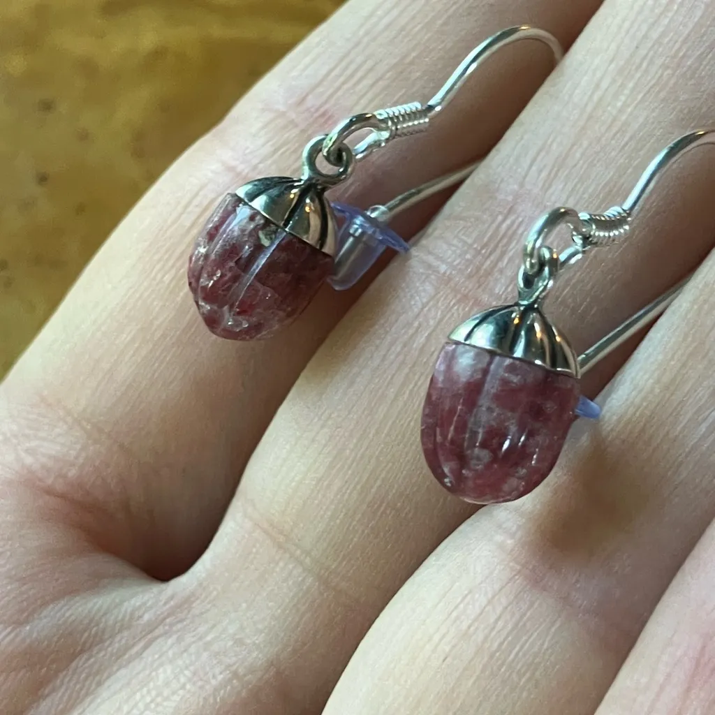 Norwegian Thulite Sterling Silver Earrings Red - Image 8