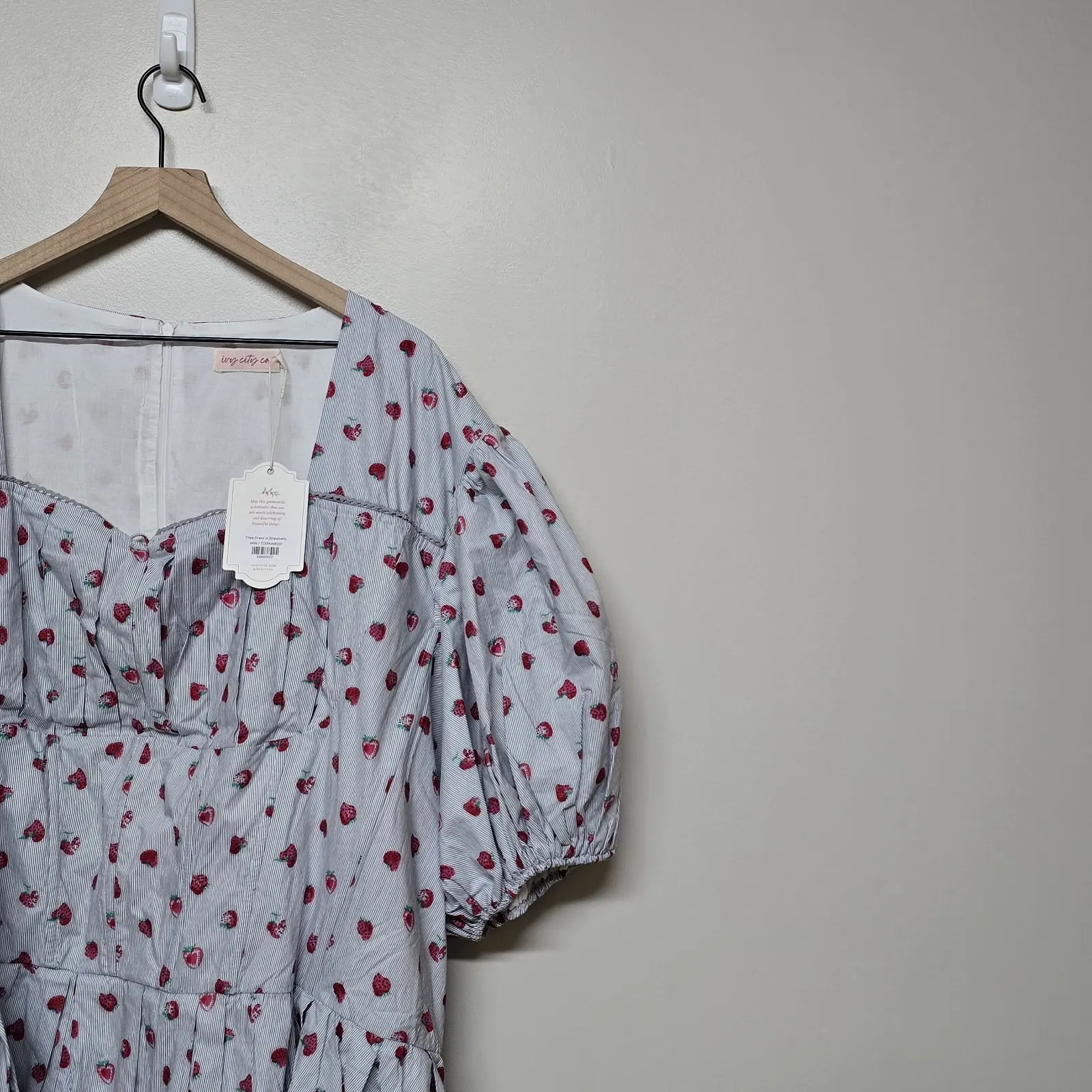 Ivy City Co Womens Thea Blue And Red Strawberry Print Dress‎ Sz 34W - Image 3