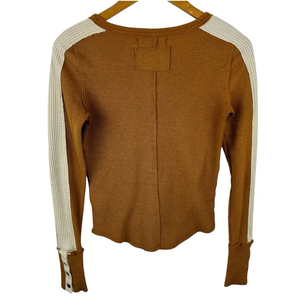Free People Tasha Snaps Button cuff Color Block Thermal Top in Ochre Combo XS - Image 10