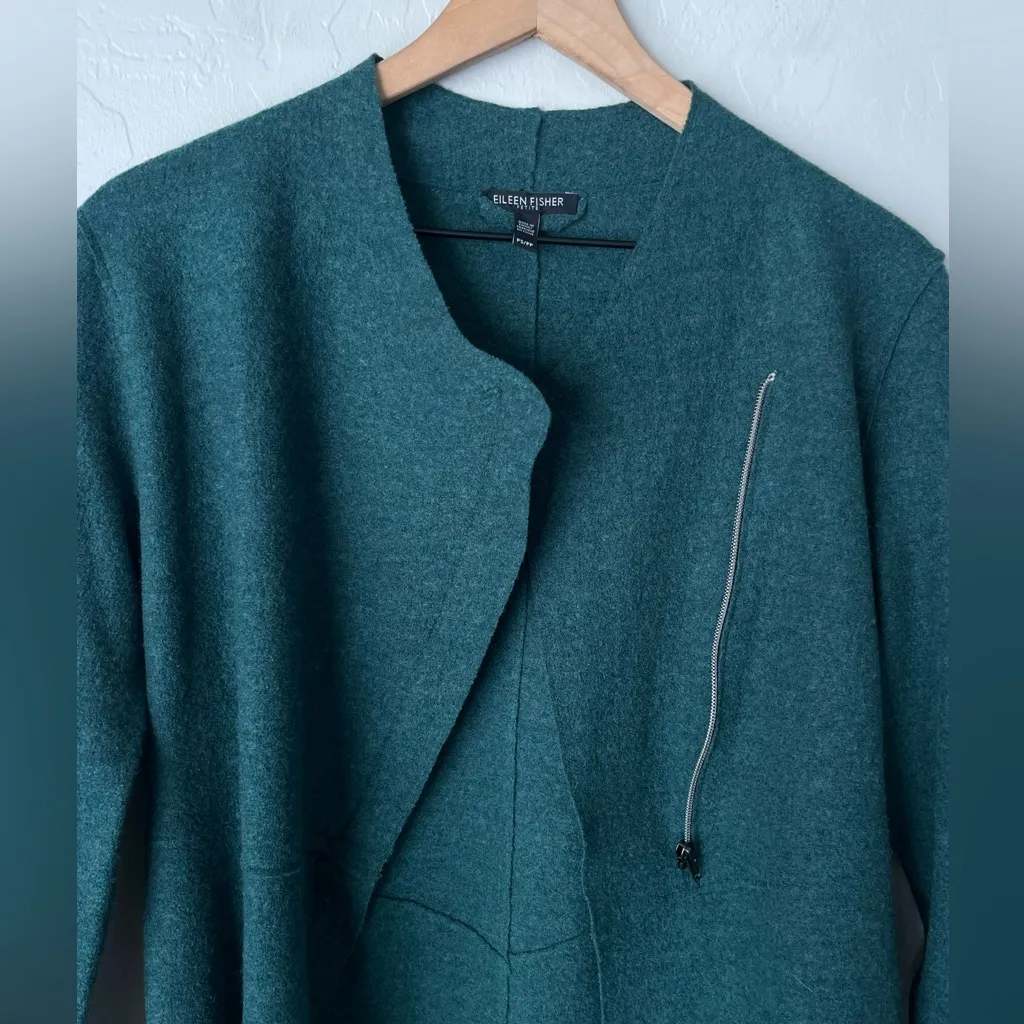Eileen Fisher Merino wool zip up sweater jacket emerald green small petitie - Image 9