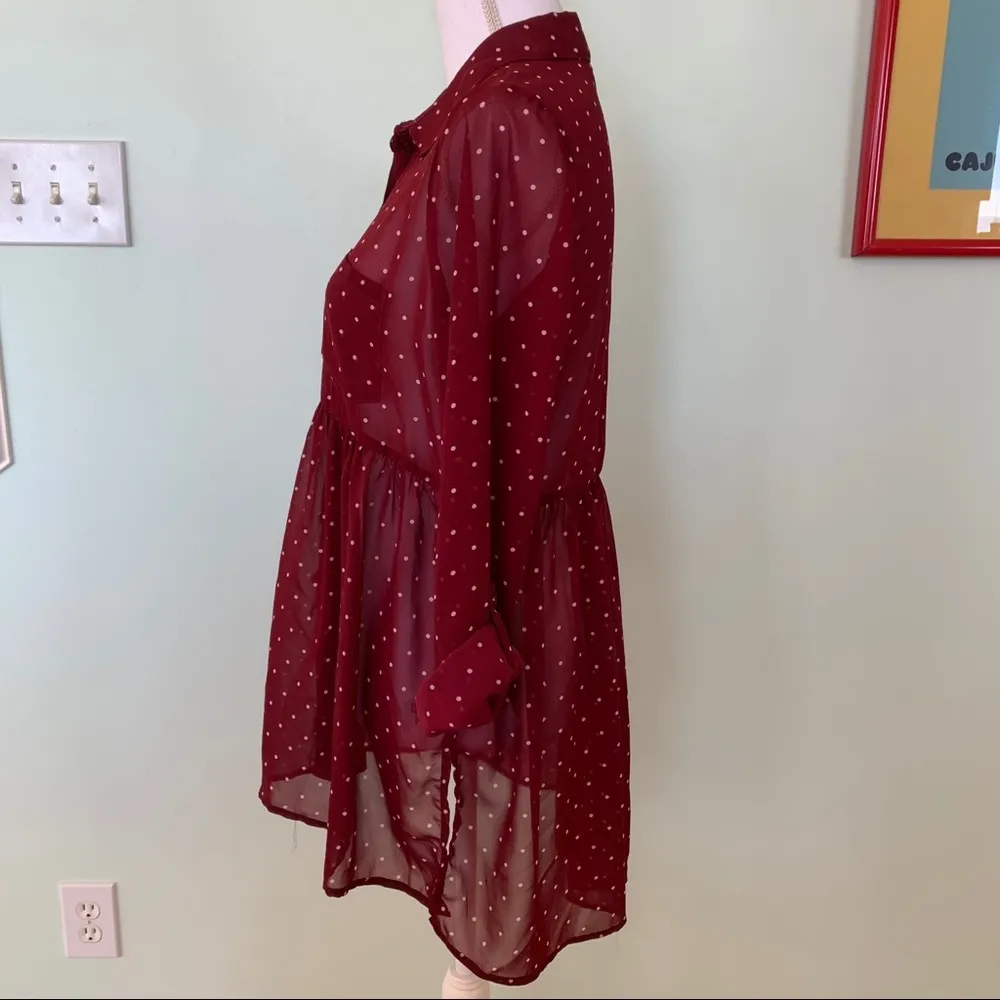 Red Camel  Sheer High Low Babydoll Top Blouse M - Image 4