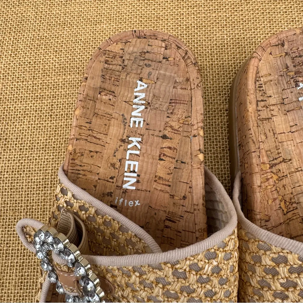 Anne Klein Hazel Tan Slide Sandals with Rhinestone Buckles 8.5 - Image 4