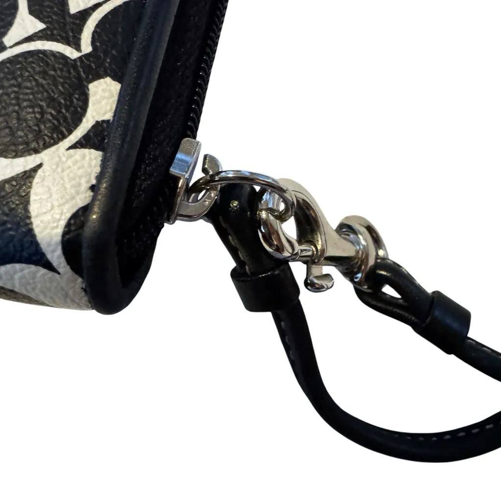 Coach Vintage Signature Leather Chelsea Heritage Large Zip Wallet Wristlet Black - Image 4