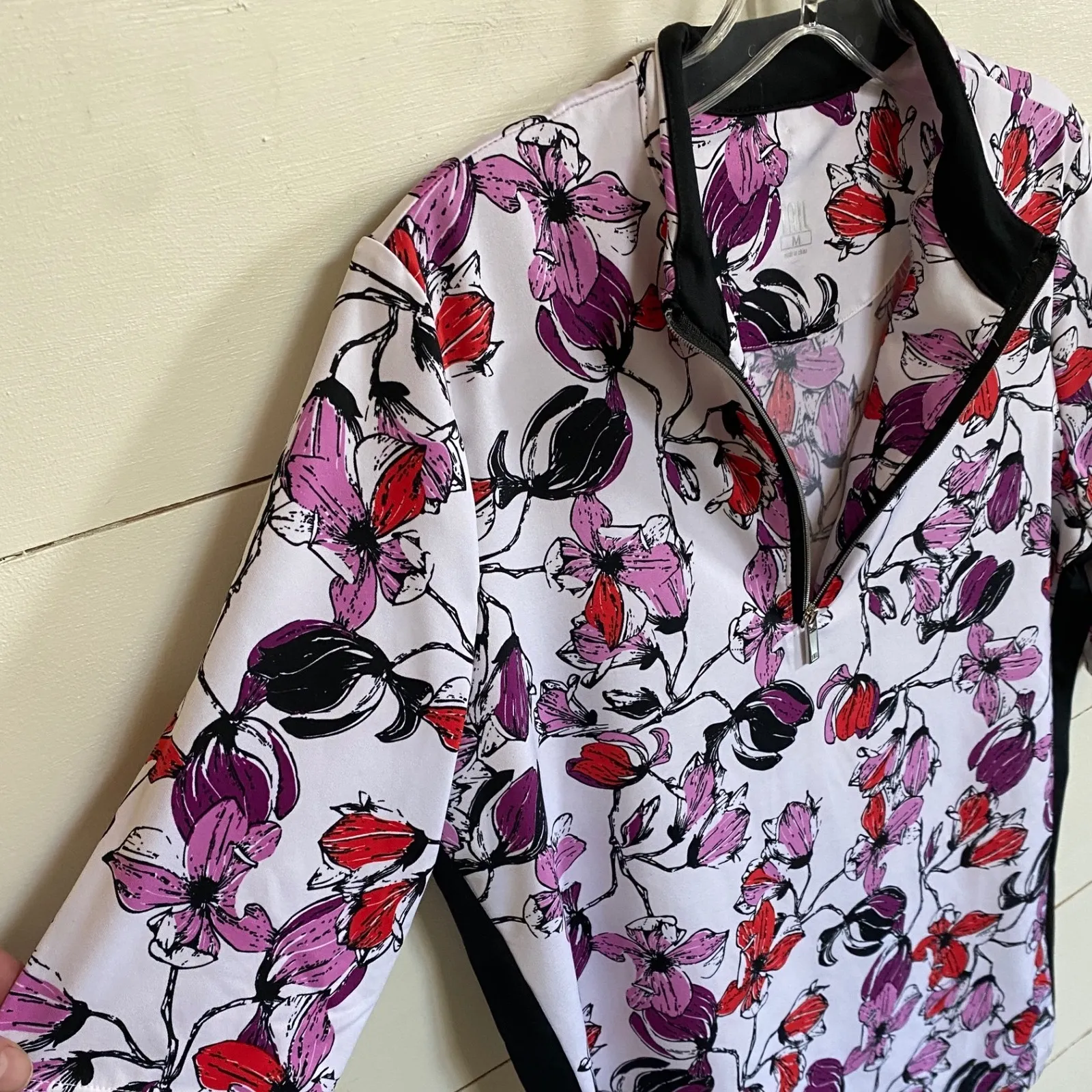 TAIL WOMENS WHITE LABEL ZIP POLO‎ GOLF TENNIS PICKLEBALL SHIRT TOP M Floral Size M - Image 10