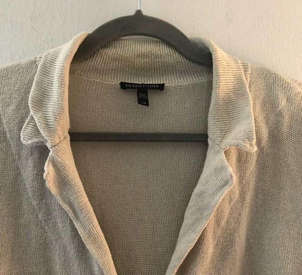 Eileen Fisher Cardigan Tan Button Front Cotton Blend Sz L GUC Collared - Image 3