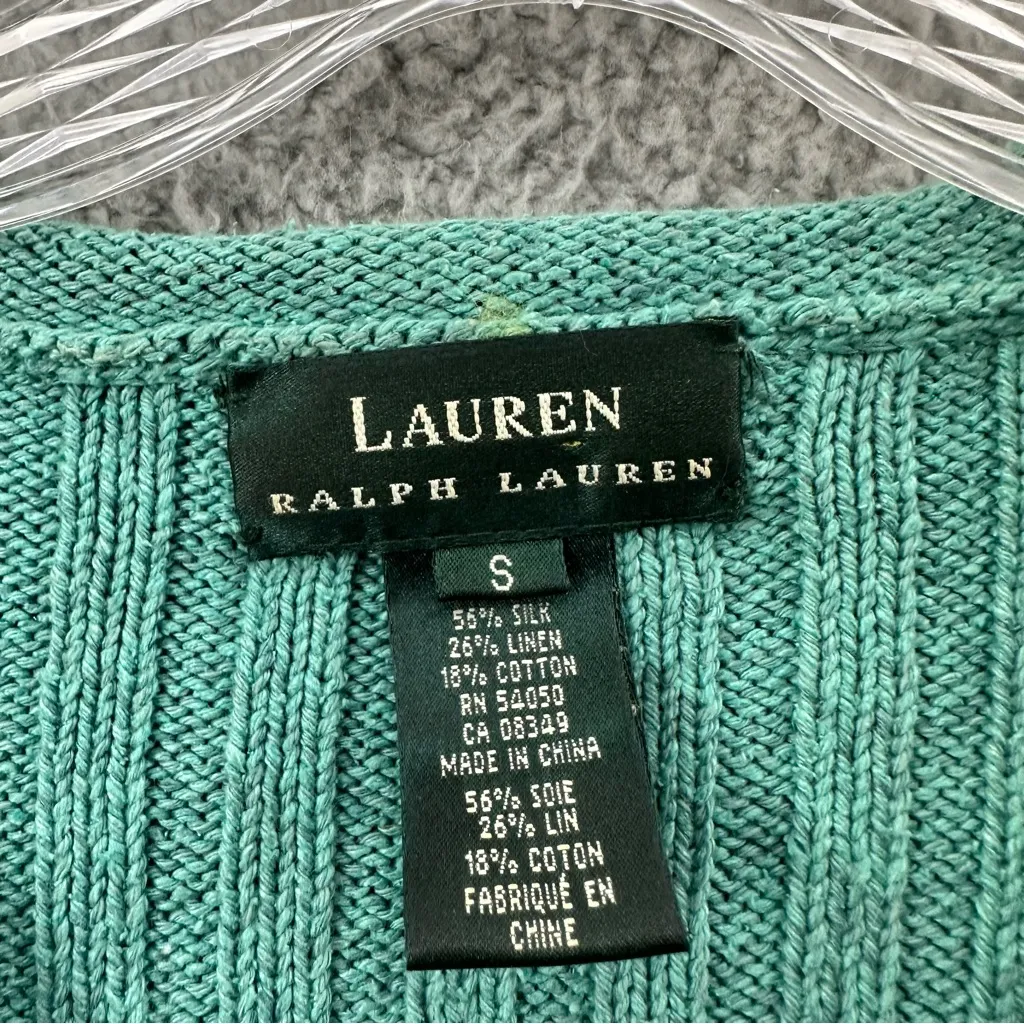 Vintage Lauren Ralph Lauren Silk Linen Knit Sweater Ribbed Preppy Y2K Women' S‎ Green - Image 4