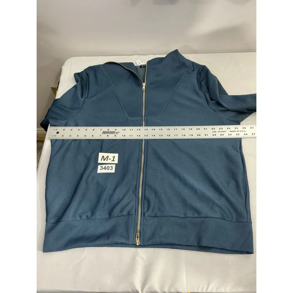 Womans Merokeety XL Classic & Comfy fashion Blue ribbed zip Collar Sweatshirt - Image 7