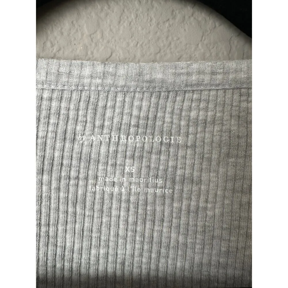 ANTHROPOLOGIE Ribbed Henley Tee V-Neck Bodysuit in Light Grey Heather Size XS - Image 7