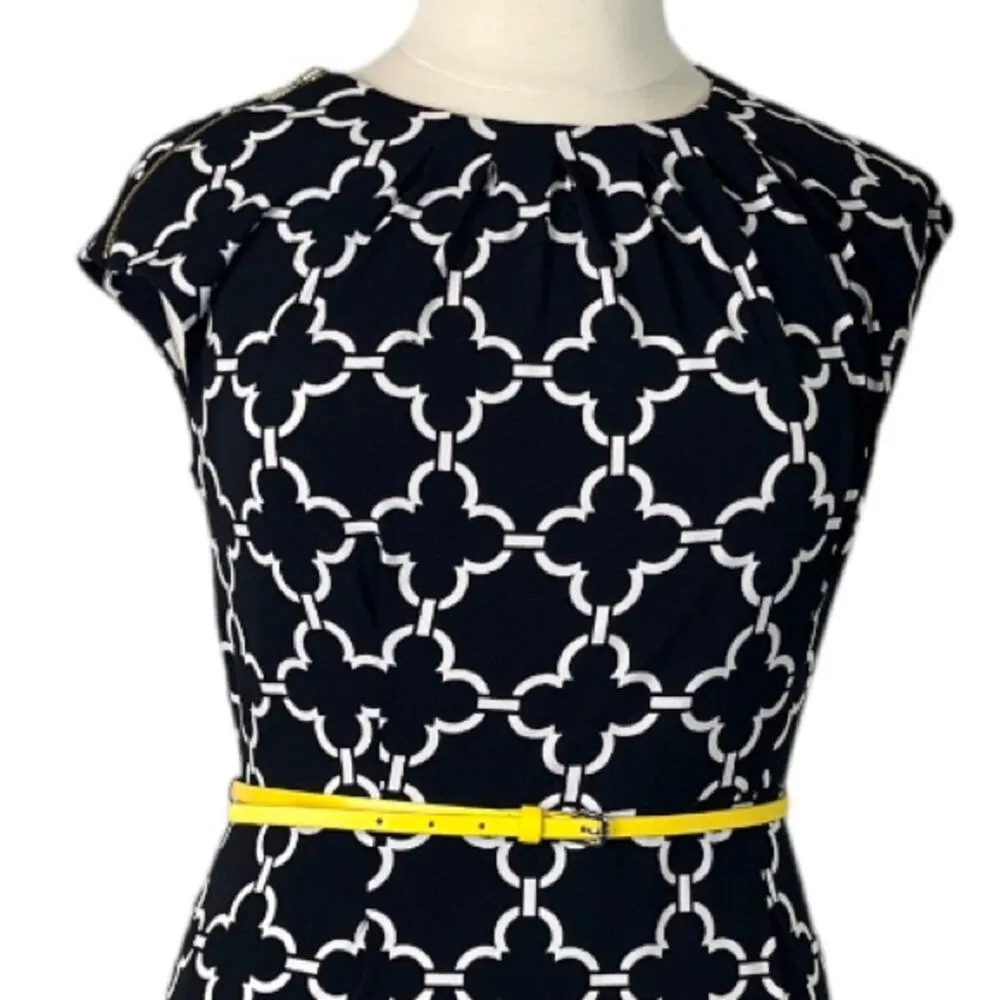 Charter Club Sheath Dress Round Pleat Neck Cap Sleeves Black White Women’s 14 - Image 6