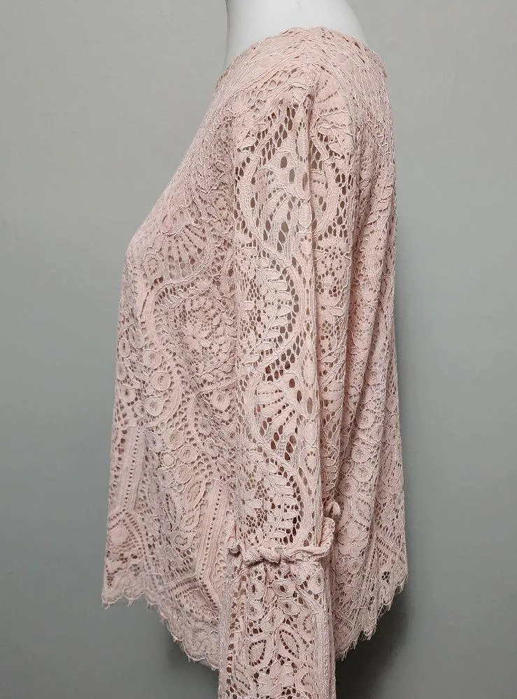 Worthington Pink Bell Sleeve Scalloped Hem Blouse Size Large - Image 5