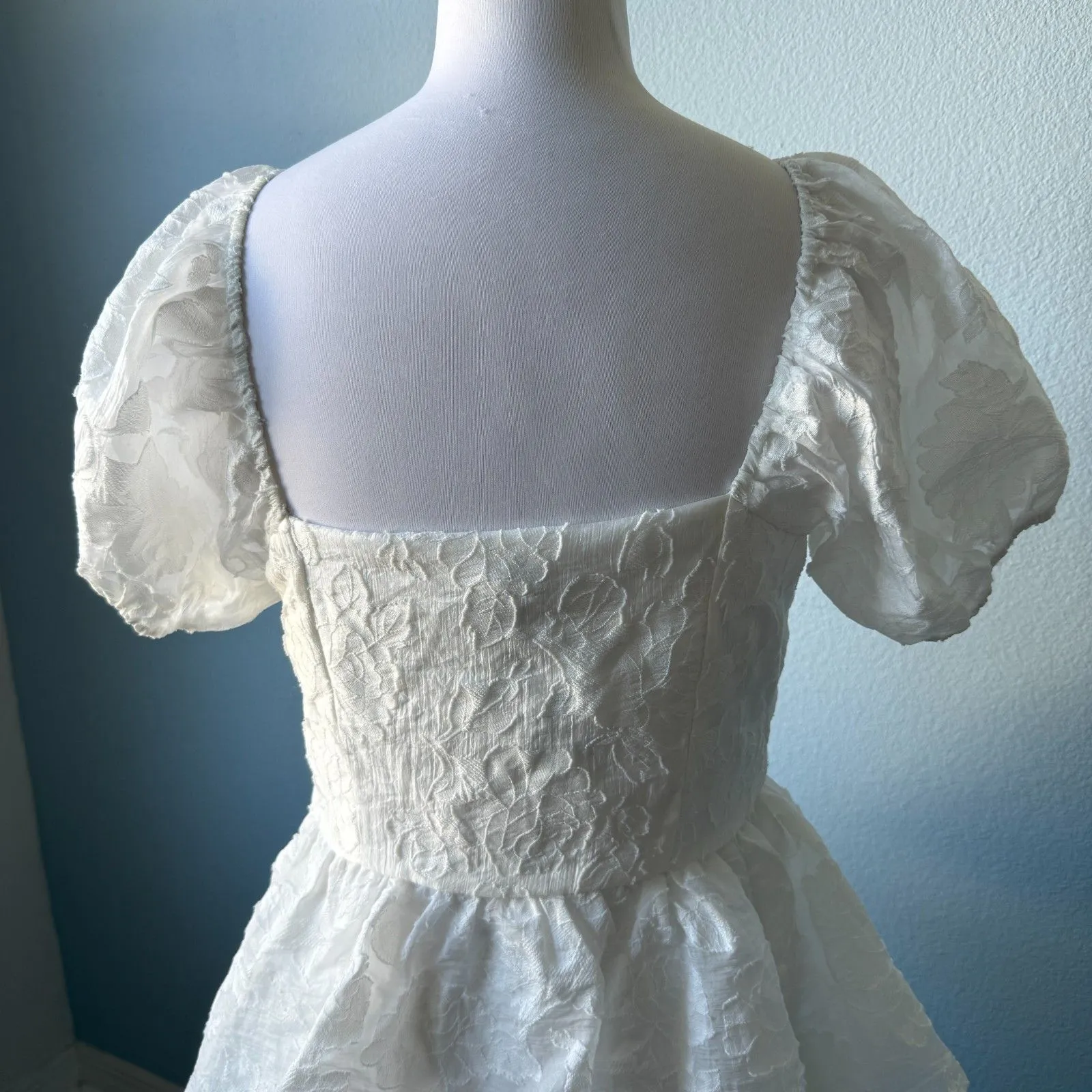 Lulus Mesmerizing Sweetheart Ivory Jacquard Puff Sleeve Midi Dress - Image 9