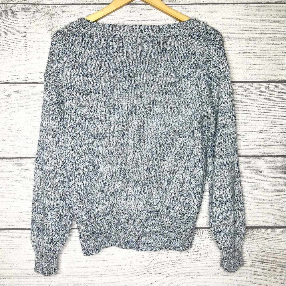 WHBM Blue Multicolor Cozy Thick Knit V-Neck Pullover Sweater Top Size Small - Image 8