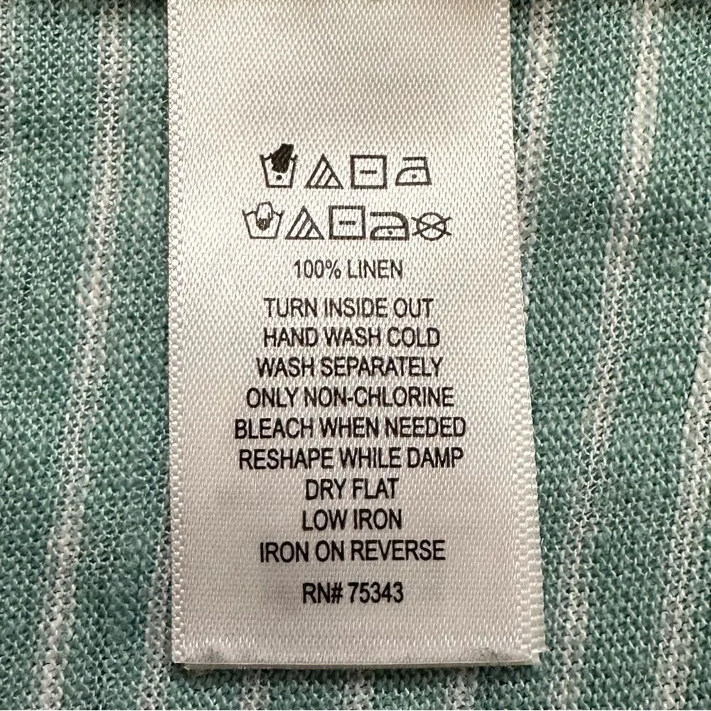 Nicole Miller 100% Linen Mint Green White Striped Short Sleeves Tee - Image 11