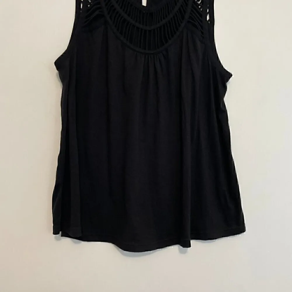 PIXLEY STITCH FIX Plus Size Mollie Lattice Trim Knit Top Black Caged Neck Tank - Image 5