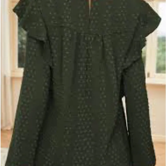 My Color Blue Boho Green Ruffles Blouse Dots Twee Casual Fall Medium - Image 11