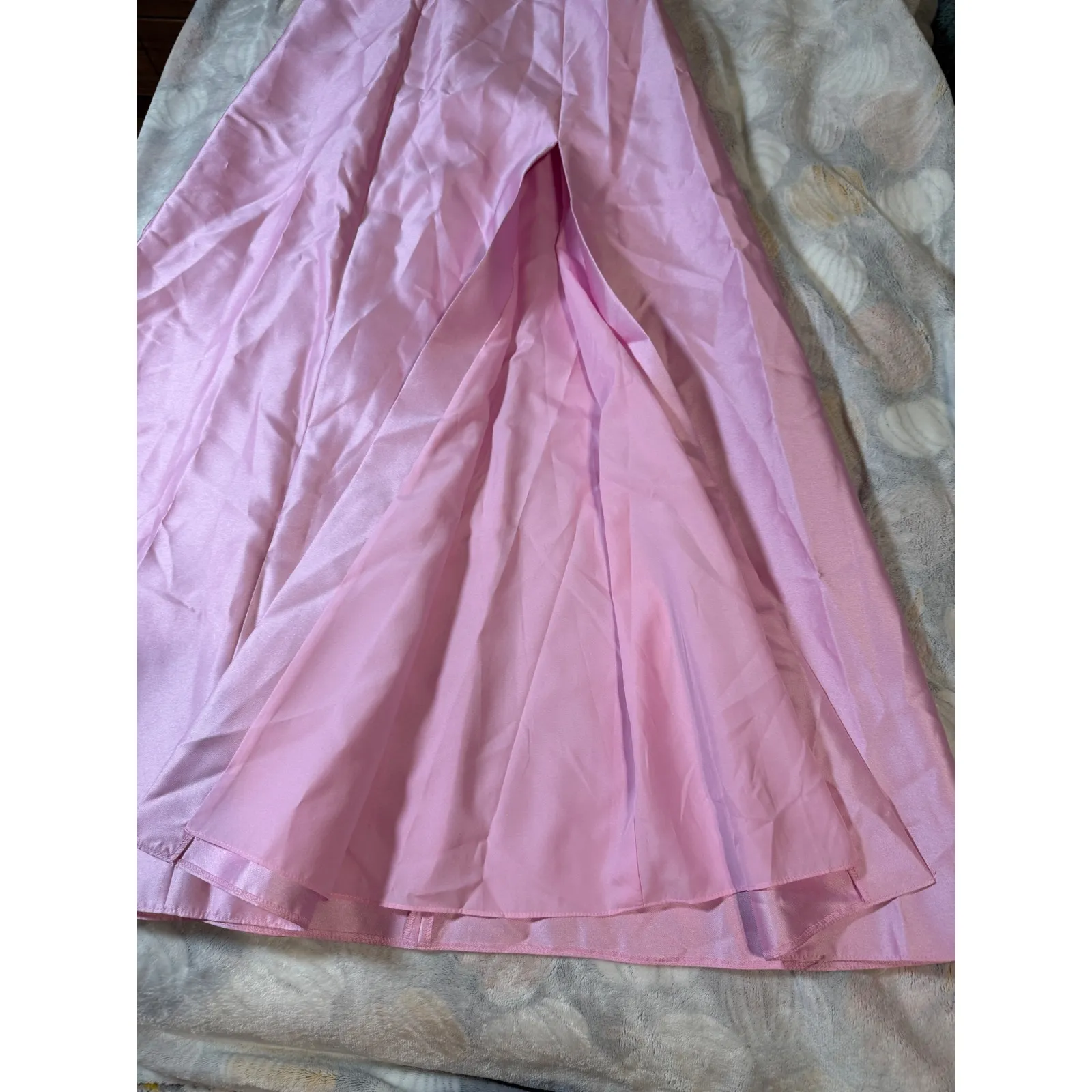 NWOT Alfred‎ Sung Powder Pink Strapless Satin A-Line Gown Size 4 D842 Back Bow - Image 4