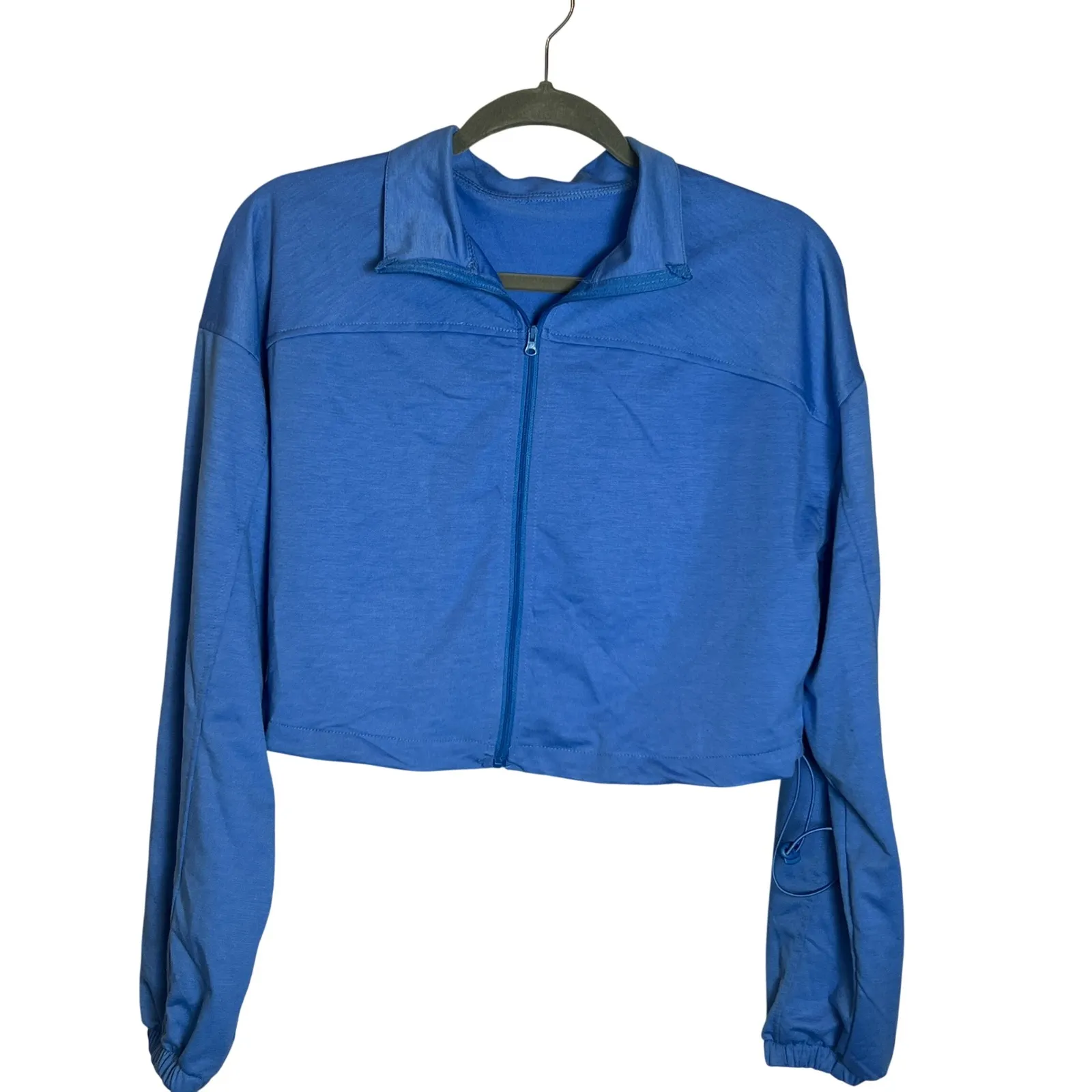 Blue Cropped Zip Front Active Jacket Women's S Polyester Athleisure Clean - Image 4