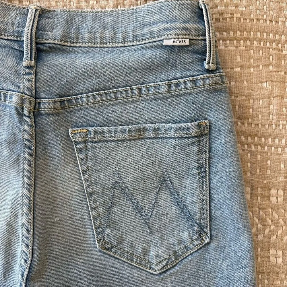 MOTHER High Waisted Rascal Slit Fray Short in Drinking by the Pool Blue Size 27 - Image 6