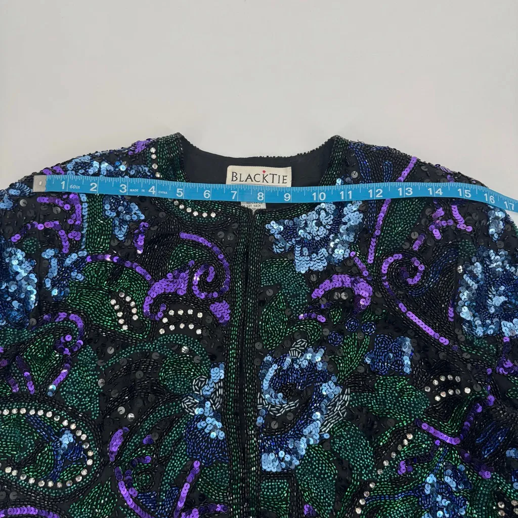 Vintage Oleg Cassini Black Tie Sequin Beaded Silk Blazer Dinner Jacket M - Image 10