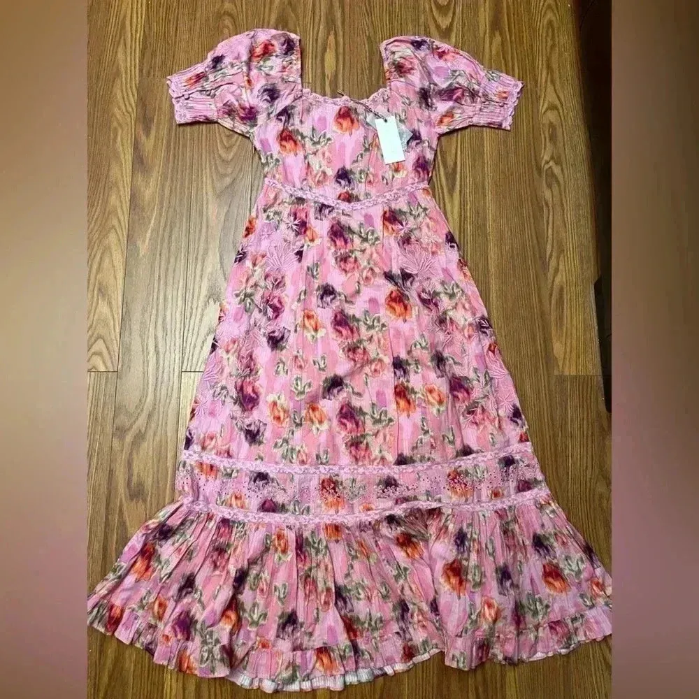 NWT LOVESHACKFANCY Mariata Floral A Line Maxi Dress Wild Pink Rose 8 - Image 4