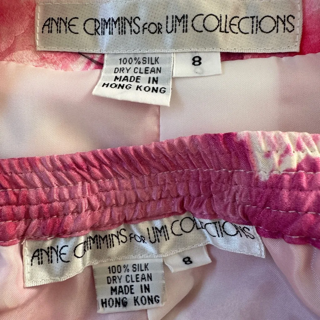 Vintage ‘90s Anne Crimmins for Umi Collections 100% Silk Floral Print Skirt Suit Pink Size 8 - Image 9