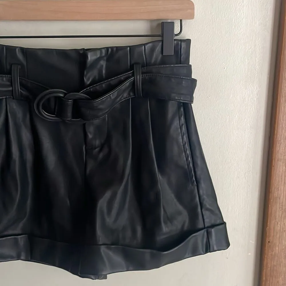 Blank NYC High Waist Faux Leather Paper Bag Shorts Black 
· - Image 5