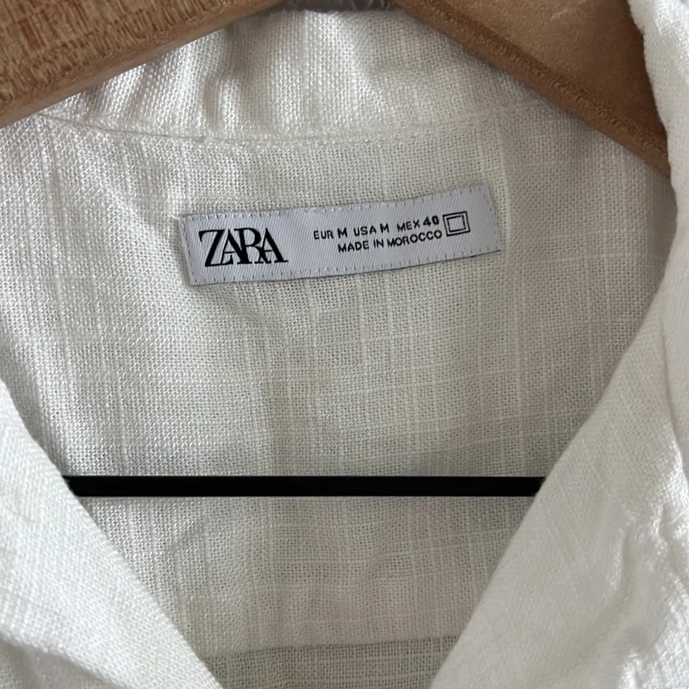 Zara Button Front Collar Textured Linen Blend Top Blouse Shirt Medium - Image 3