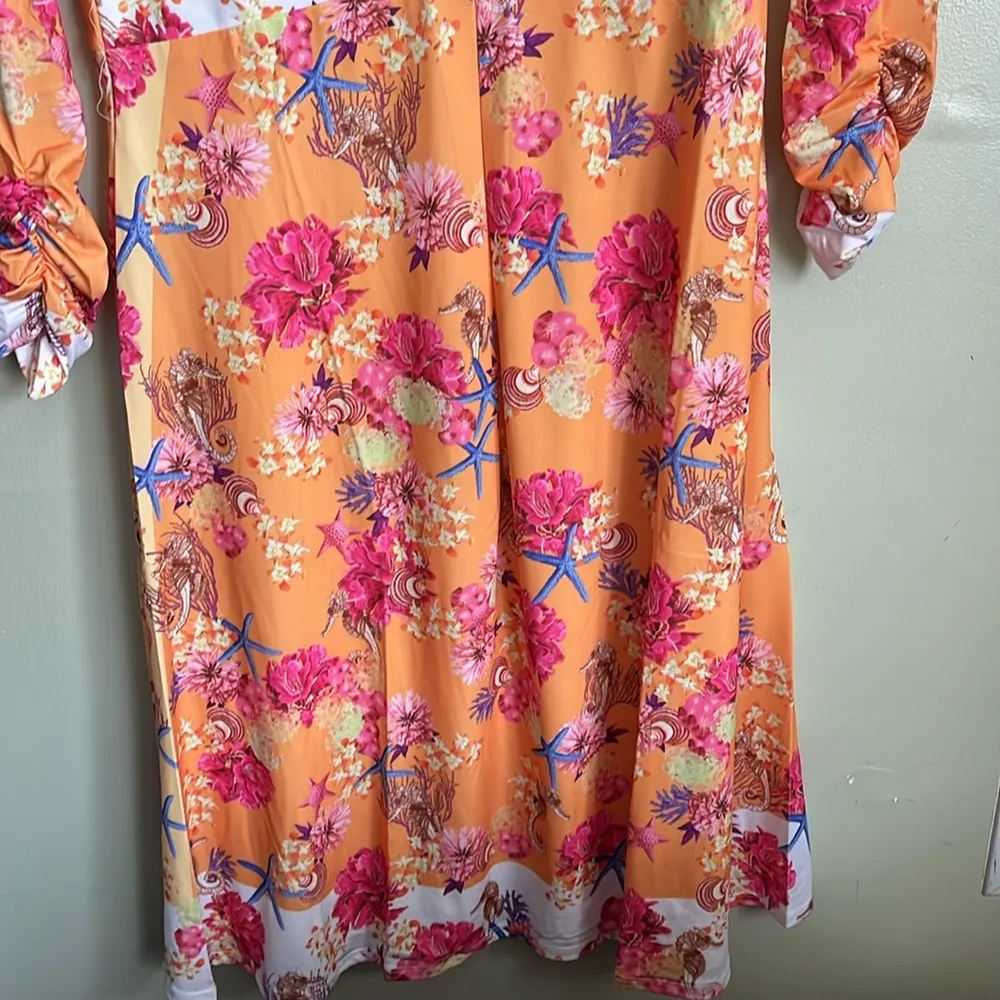 HALE BOB Yetty Jersey Dress Orange and Pink Starfish Floral dress size small - Image 10