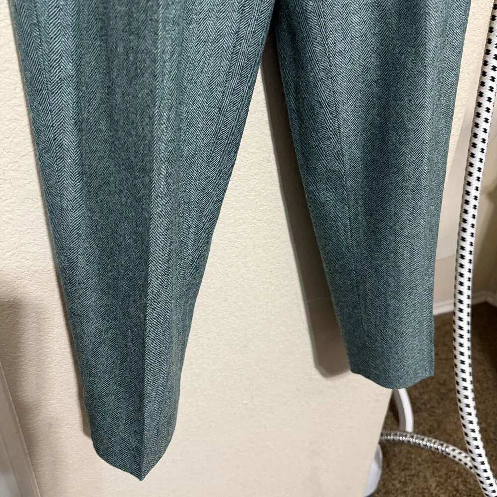 VIntage All Week Long Wool Dress Pants Womens 4P green herringbone pleated - Image 3