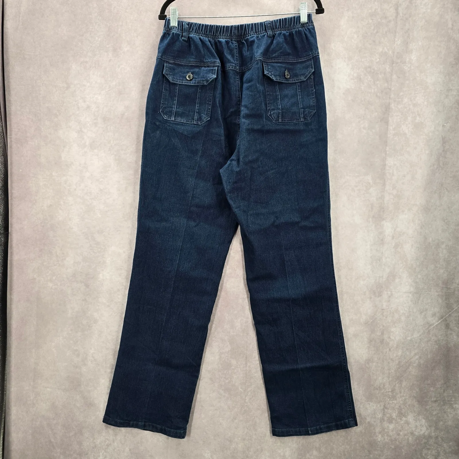 Blue Elastic Waist Pull-On Stretch Straight Leg Denim Jeans Pants 4XL - Image 4