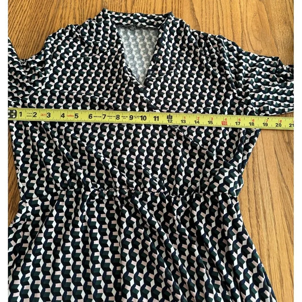 Adrianna Papell Faux Wrap Geometric Print V-Neck Long Sleeve Dress M Office Wear - Image 8