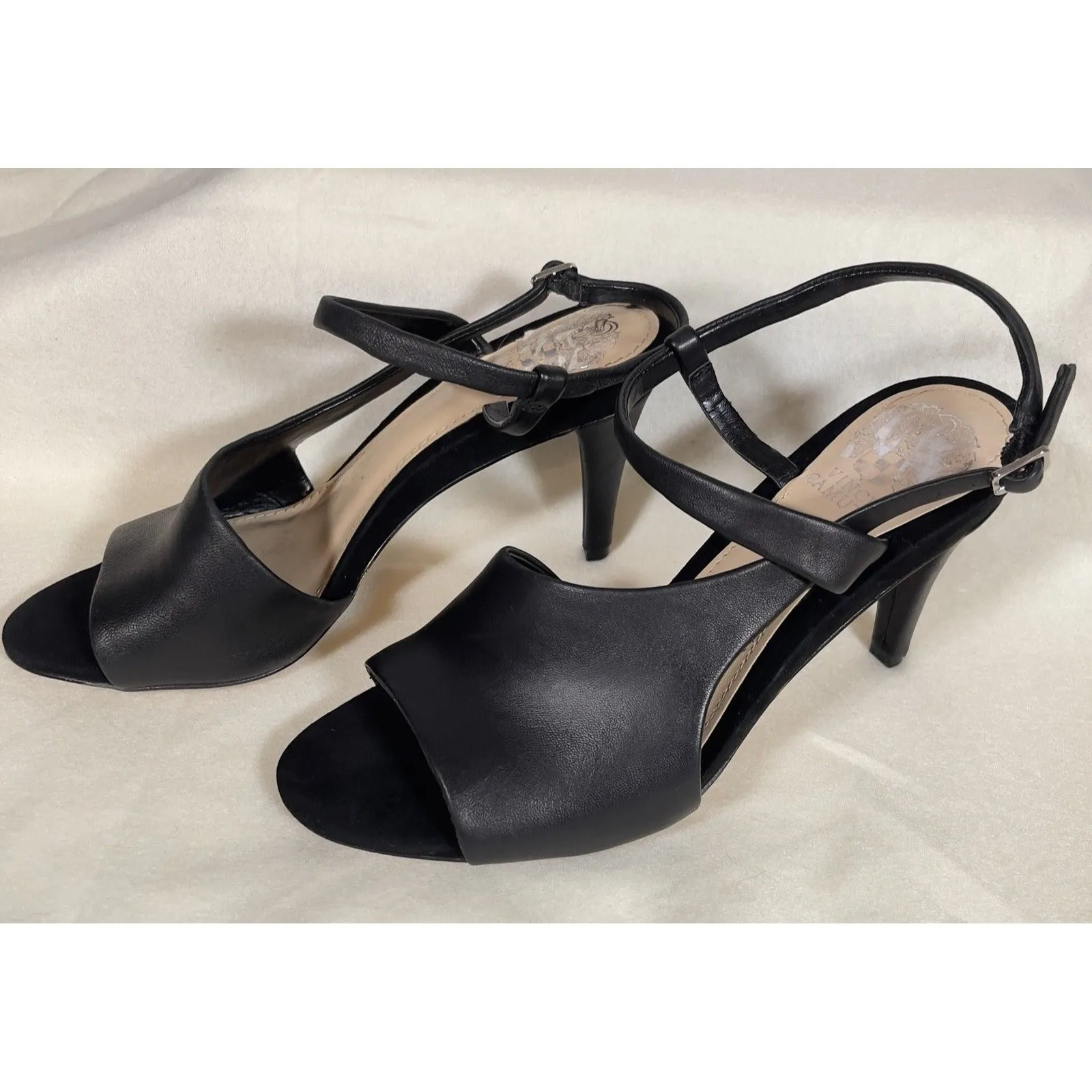 Vince Camuto Razanya Womens 6 Ankle Strap Sandal Heels Black Sling Back Open Toe - Image 2