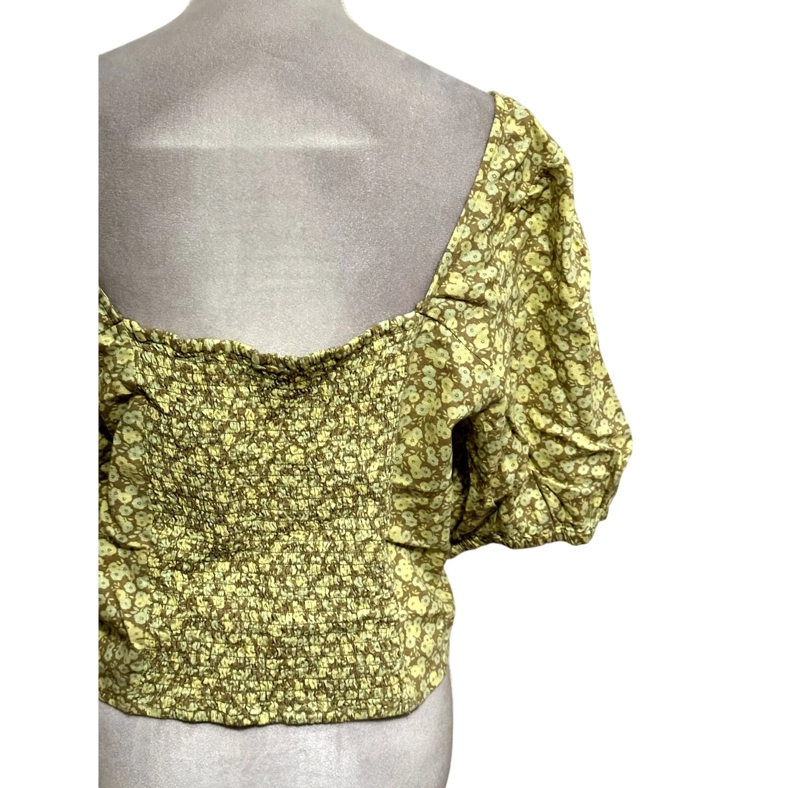 BP. Puff Sleeve Crop Top Allison Linen Blend Yellow Floral Women's Plus 2X NWOT - Image 7