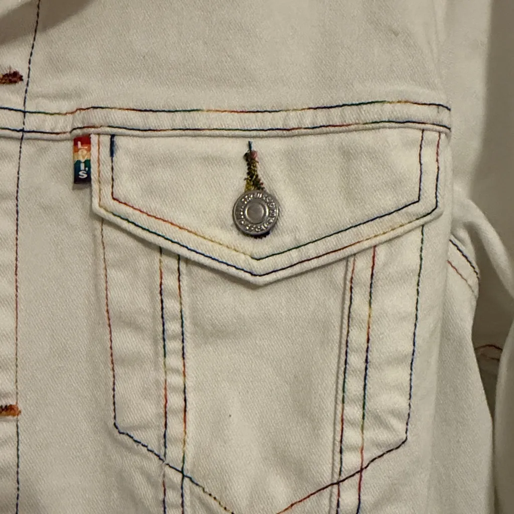Vintage Levi's Pride Collection Off White Rainbow Denim Jacket Size Large - Image 3