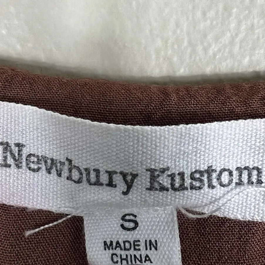 Newbury Kustom Mini Dress Womens S Brown Seersucker Tiered Cottagecore Earthy - Image 5