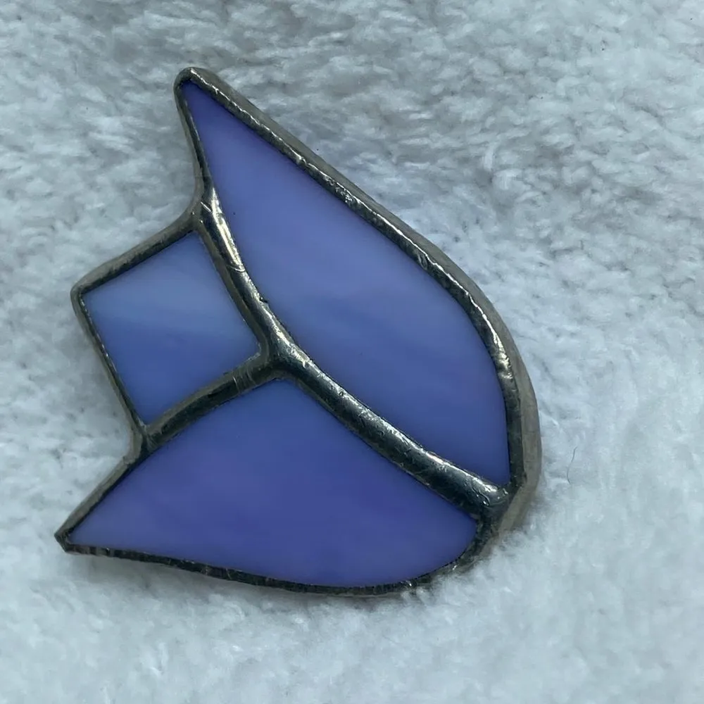 Tulip Shaped Stained Glass Purple and Silver Color Pin Brooch Vintage - Image 12