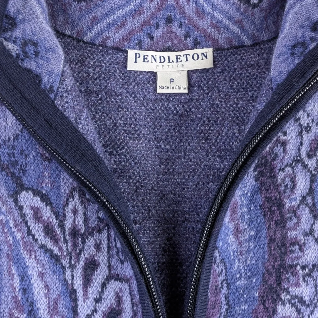 Pendleton Merino Wool Paisley Jacket Cardigan Purple Petite P F261 - Image 10