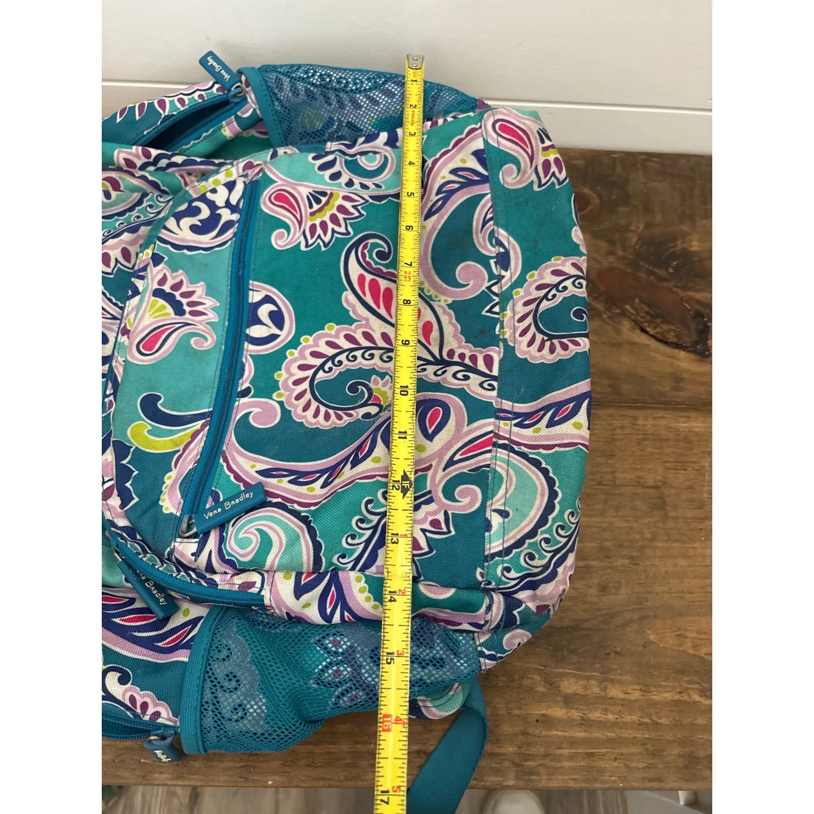 Vera Bradley Large Backpack Teal Paisley Print Large School Travel Bag - Image 7