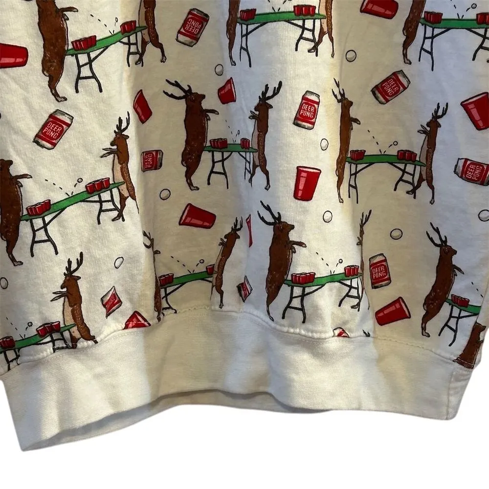 Spencer's Deer Pong Ugly Christmas Sweater Unisex S Multicolor Holiday White - Image 2