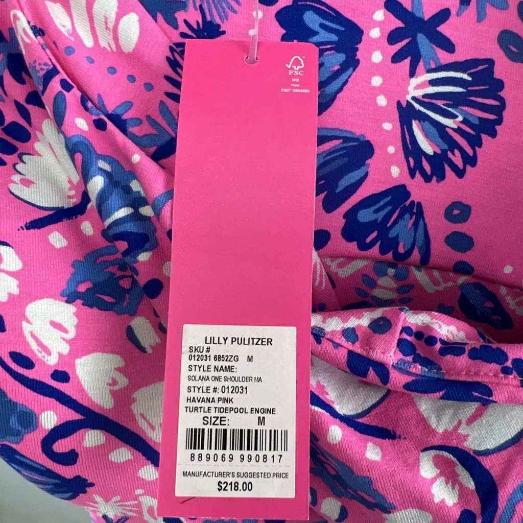 Lilly Pulitzer Sz M Solana One Shoulder Maxi Dress Havana Pink Turtle Tidepool - Image 10
